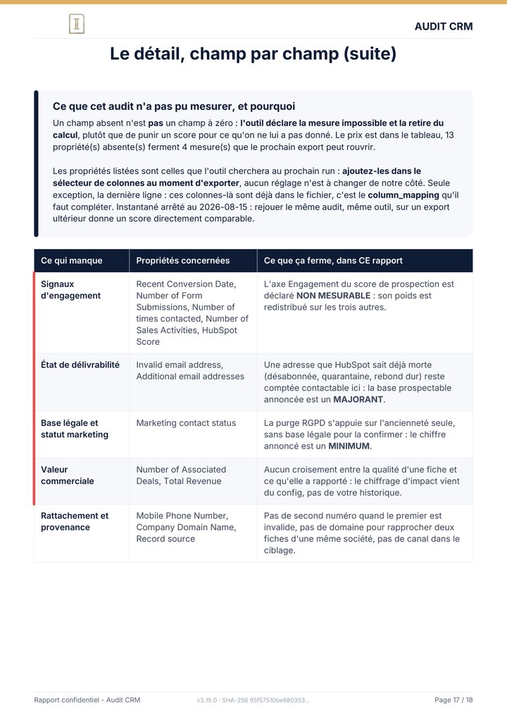 Page 17 du rapport : Le détail, champ par champ (suite)